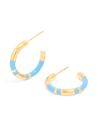 Waterproof Gold Plated Stainless Steel Small Blue Enamel Stripe Hoop Earrings - link has visual effect only