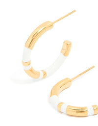 Waterproof Gold Plated Stainless Steel Small Stripe White Enamel Hoop Earrings - link has visual effect only