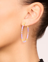 Waterproof Gold Plated Stainless Steel Lilac Enamel Hoop Earrings - link has visual effect only
