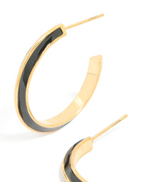 Waterproof Gold Plated Stainless Steel Black Enamel Stripe Hoop Earrings - link has visual effect only