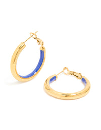 Waterproof Gold Plated Stainless Steel Half Dark Blue Enamel Hoop Earrings - link has visual effect only