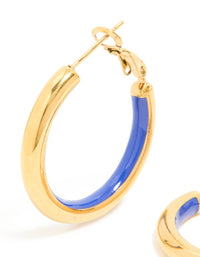 Waterproof Gold Plated Stainless Steel Half Dark Blue Enamel Hoop Earrings - link has visual effect only