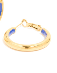 Waterproof Gold Plated Stainless Steel Half Dark Blue Enamel Hoop Earrings - link has visual effect only