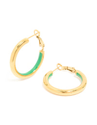 Waterproof Gold Plated Stainless Steel Half Green Enamel Hoop Earrings - link has visual effect only