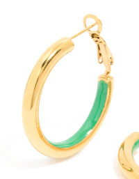 Waterproof Gold Plated Stainless Steel Half Green Enamel Hoop Earrings - link has visual effect only