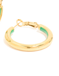 Waterproof Gold Plated Stainless Steel Half Green Enamel Hoop Earrings - link has visual effect only