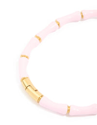 Waterproof Gold Plated Stainless Steel Bamboo Pink Enamel Bangle - link has visual effect only