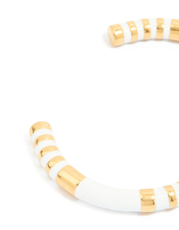 Waterproof Gold Plated Stainless Steel Stripe White Enamel Wrist Cuff