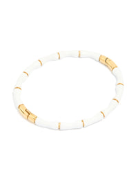 Waterproof Gold Plated Stainless Steel White Enamel Bamboo Bangle - link has visual effect only