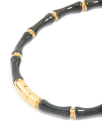 Waterproof Gold Plated Stainless Steel Black Enamel Bamboo Bangle - link has visual effect only