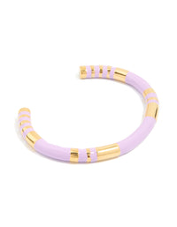 Waterproof Gold Plated Stainless Steel Lilac Enamel Striped Wrist Cuff - link has visual effect only