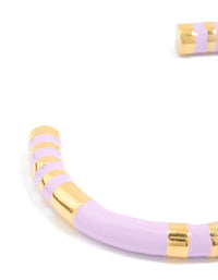 Waterproof Gold Plated Stainless Steel Lilac Enamel Striped Wrist Cuff - link has visual effect only