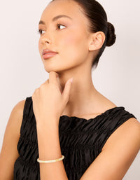 Waterproof Gold Plated Stainless Steel Neutral Toned Enamel Striped Wrist Cuff - link has visual effect only
