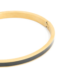 Waterproof Gold Plated Stainless Steel Thick Black Enamel Hinged Bangle - link has visual effect only