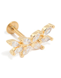 Gold Plated Titanium Cubic Zirconia Floral Crawler Single Flat Back Stud - link has visual effect only