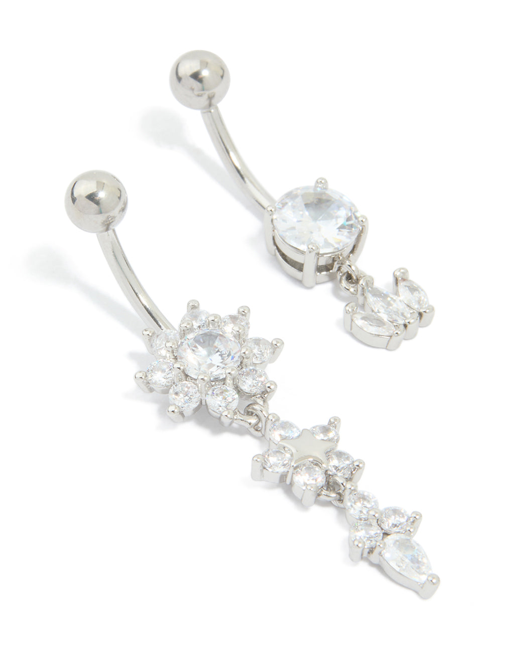 Surgical Steel Cubic Zirconia Flower Power Belly Bars