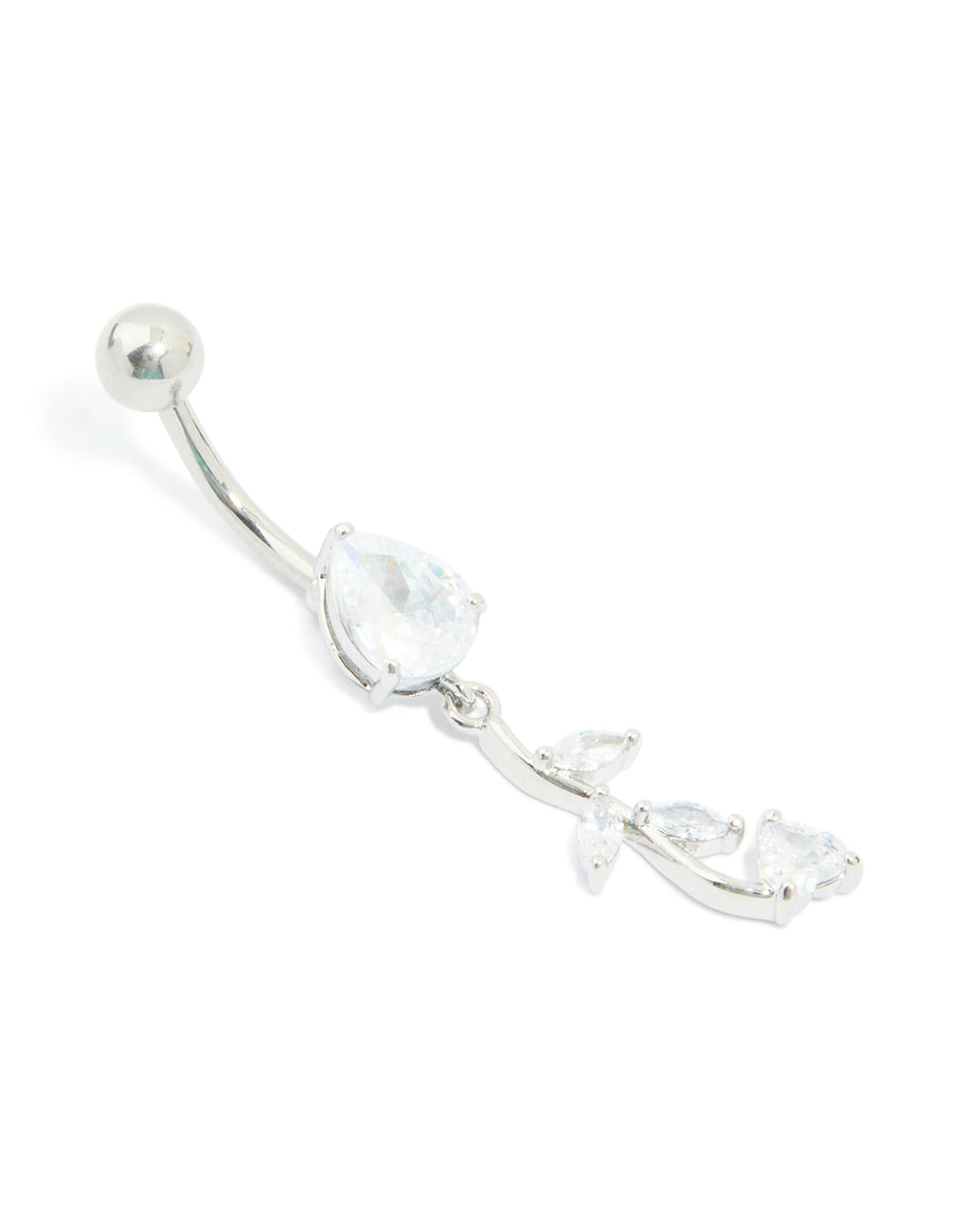 Surgical Steel Cubic Zirconia Leaf Drop Belly Bar