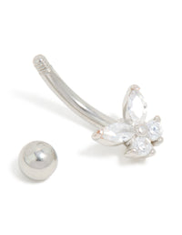 Surgical Steel Cubic Zirconia Single Butterfly Belly Bar - link has visual effect only