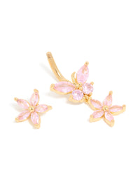 Gold Plated Surgical Steel Pink Cubic Zirconia Flower Drop Belly Bar - link has visual effect only