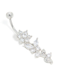 Surgical Steel Cubic Zirconia Large Flower Vine Drop Belly Bar - link has visual effect only