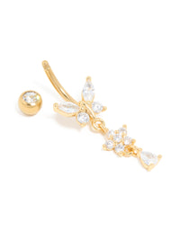 Gold Plated Surgical Steel Cubic Zirconia Butterfly Flower Drop Belly Bar - link has visual effect only