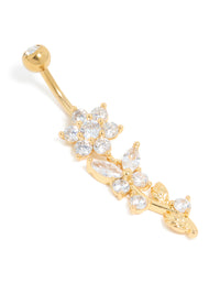 Gold Plated Cubic Zirconia Large Flower Vine Drop Belly Bar - link has visual effect only