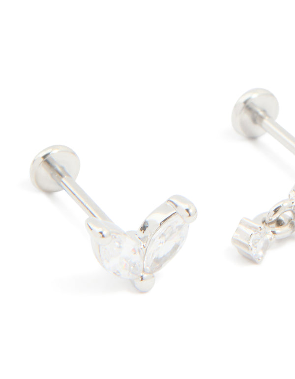 Surgical Steel Cubic Zirconia Butterfly Flat Back Earrings 3-Pack