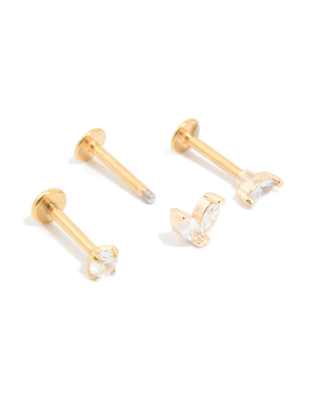 Gold Plated Surgical Steel Cubic Zirconia Flat Back Studs 3-Pack