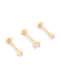 Gold Plated Surgical Steel Mixed Size Flat Back Studs 3-Pack - link has visual effect only