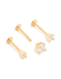 Gold Plated Surgical Steel Cubic Zirconia Flat Back Studs 3-Pack - link has visual effect only