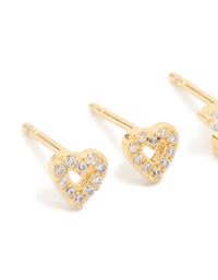 Kids Gold Plated Surgical Steel Cubic Zirconia Flower & Heart Stud Earrings 2-Pack - link has visual effect only