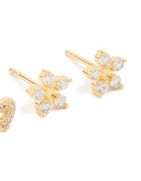 Kids Gold Plated Surgical Steel Cubic Zirconia Flower & Heart Stud Earrings 2-Pack - link has visual effect only