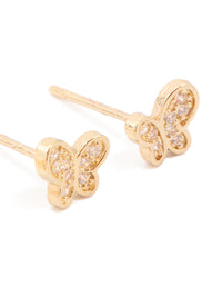 Kids Gold Plated Surgical Steel Rose & Butterfly Stud Earrings 2-Pack - link has visual effect only