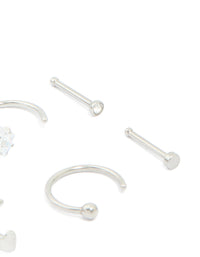 Surgical Steel Cubic Zirconia Mixed Nose Studs & Rings 6-Pack - link has visual effect only