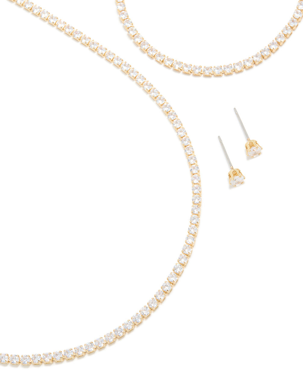 Gold Cubic Zirconia Tennis Necklace, Bracelet & Earrings Set