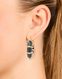 Waterproof Gold Plated Stainless Steel Black Enamel Bamboo Hoop Earrings - link has visual effect only
