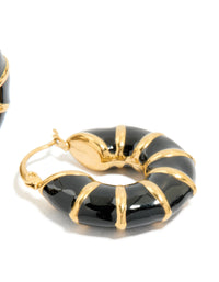 Waterproof Gold Plated Stainless Steel Black Enamel Bamboo Hoop Earrings - link has visual effect only