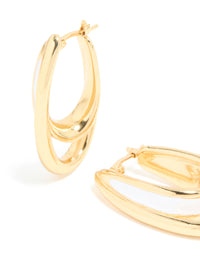 Waterproof Gold Plated Stainless Steel White Enamel Double Illusion Hoop Earrings - link has visual effect only