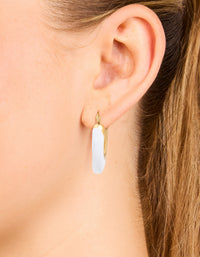 Waterproof Gold Plated Stainless Steel White Enamel Long Hoop Earrings - link has visual effect only