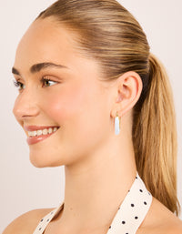 Waterproof Gold Plated Stainless Steel White Enamel Long Hoop Earrings - link has visual effect only