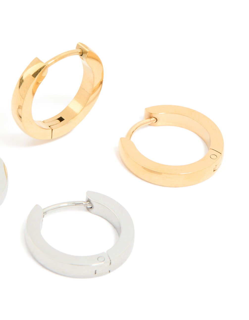 Waterproof Mixed Plated Stainless Steel Thin Huggie Earrings 2 Pack
