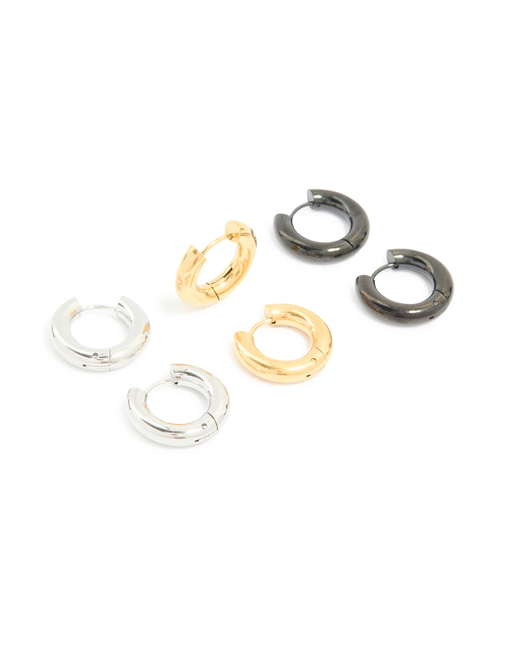 Waterproof Mixed Metal Stainless Steel Huggie Earrings 3-Pack