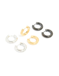 Waterproof Mixed Metal Stainless Steel Huggie Earrings 3-Pack - link has visual effect only