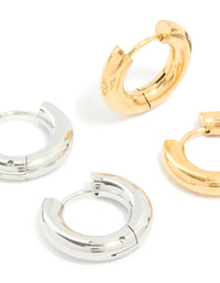 Waterproof Mixed Metal Stainless Steel Huggie Earrings 3-Pack - link has visual effect only
