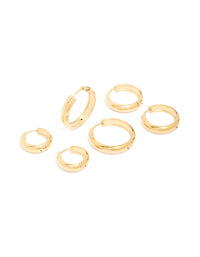 Waterproof Gold Plated Stainless Steel Chubby Hoop Earrings 3-Pack - link has visual effect only