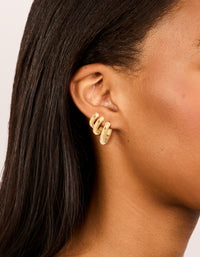 Waterproof Gold Plated Stainless Steel Chubby Hoop Earrings 3-Pack - link has visual effect only