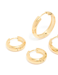 Waterproof Gold Plated Stainless Steel Chubby Hoop Earrings 3-Pack - link has visual effect only