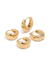 Waterproof Gold Plated Stainless Steel Chubby Hoop Earrings 2-Pack - link has visual effect only