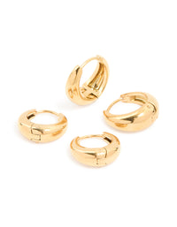 Waterproof Gold Plated Stainless Steel Thick Oval Huggie Earrings 2-Pack - link has visual effect only