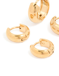 Waterproof Gold Plated Stainless Steel Small Chubby Huggie Earrings 2 Pack - link has visual effect only